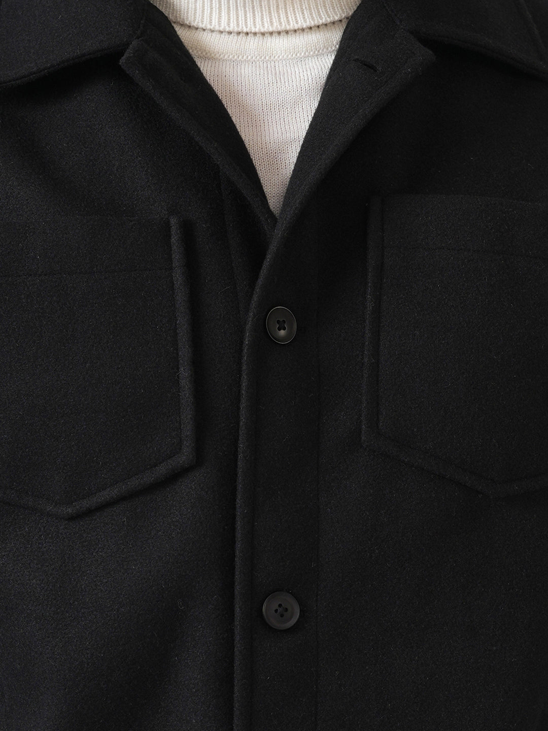 Black Solid Woolen Crop Jacket