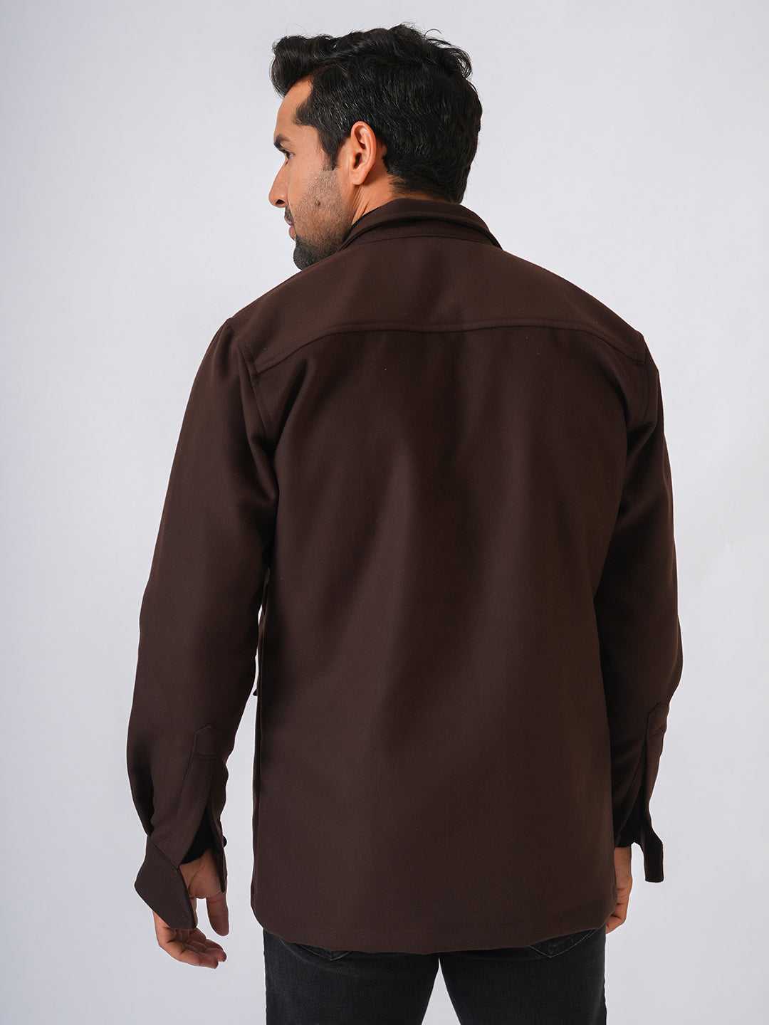 Brown Solid Tweed Wool Regular Coat