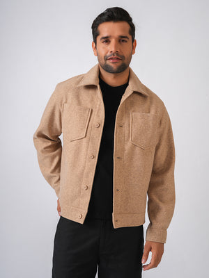 Fawn Solid Woolen Crop Jacket