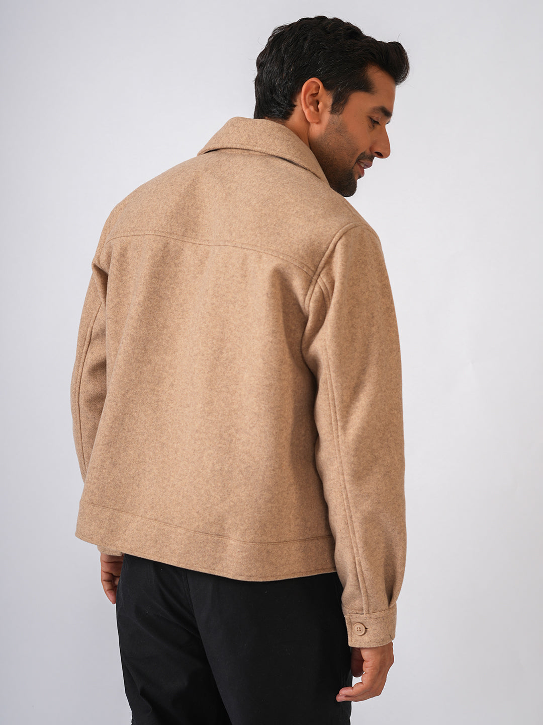 Fawn Solid Woolen Crop Jacket