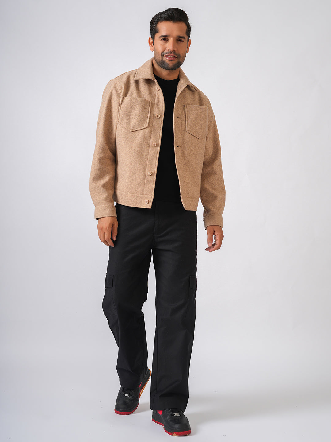 Fawn Solid Woolen Crop Jacket