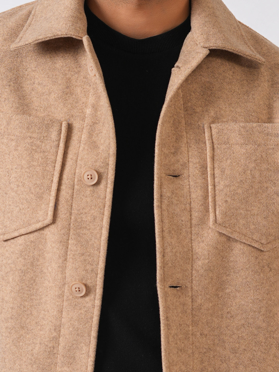 Fawn Solid Woolen Crop Jacket