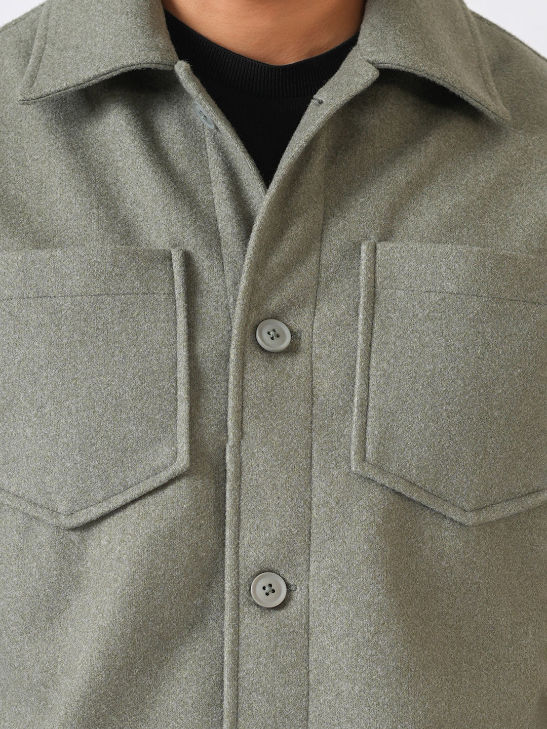 Pista Green Solid Woolen Crop Jacket