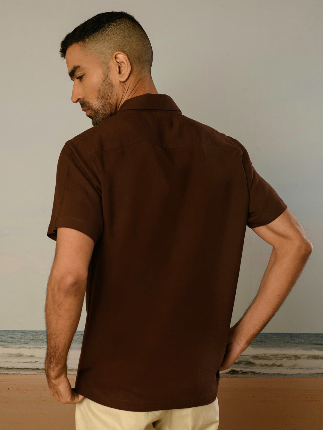 Brown Embroidery Rayon Shirt