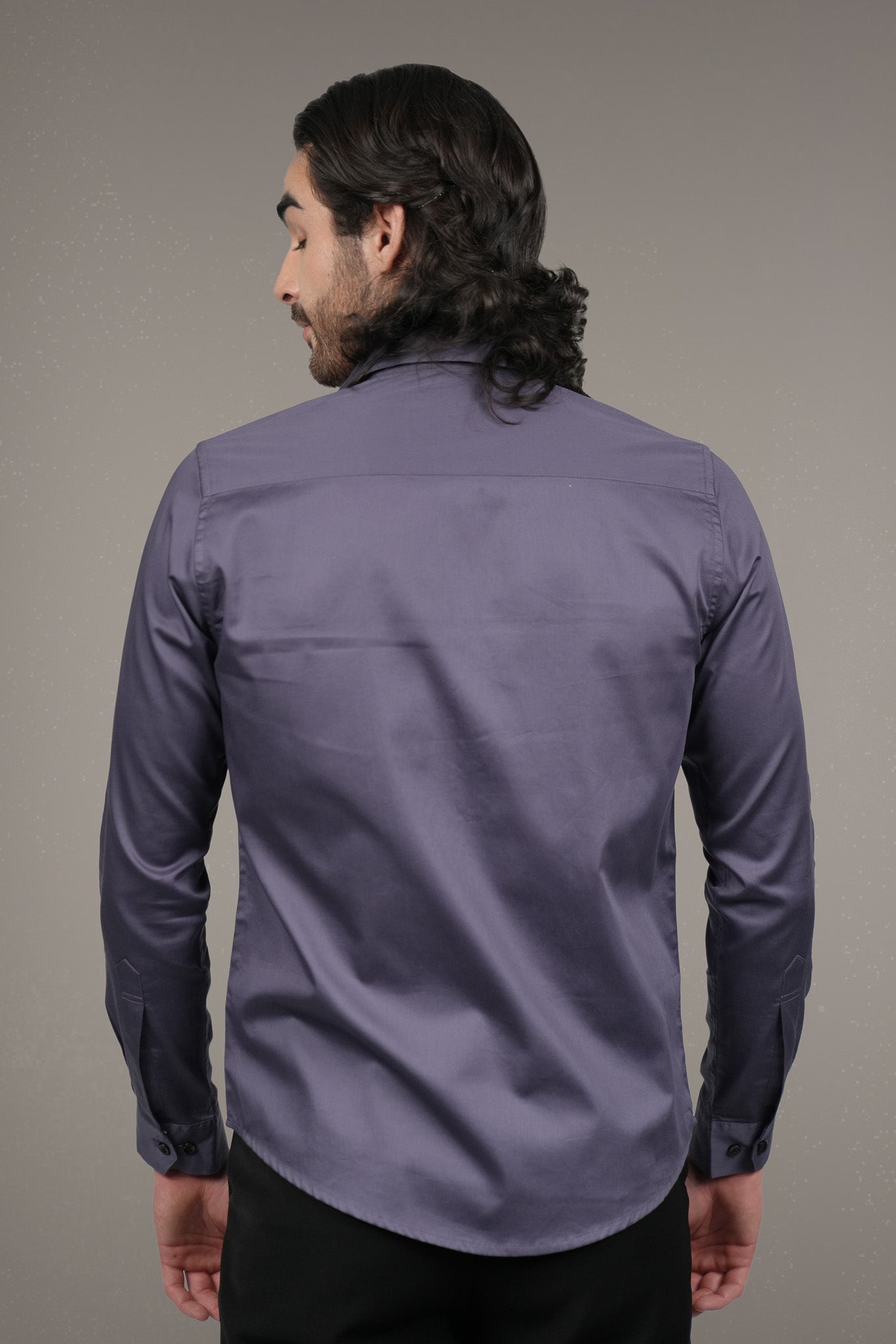 Purple Solid Cotton Satin Slim Fit Shirt