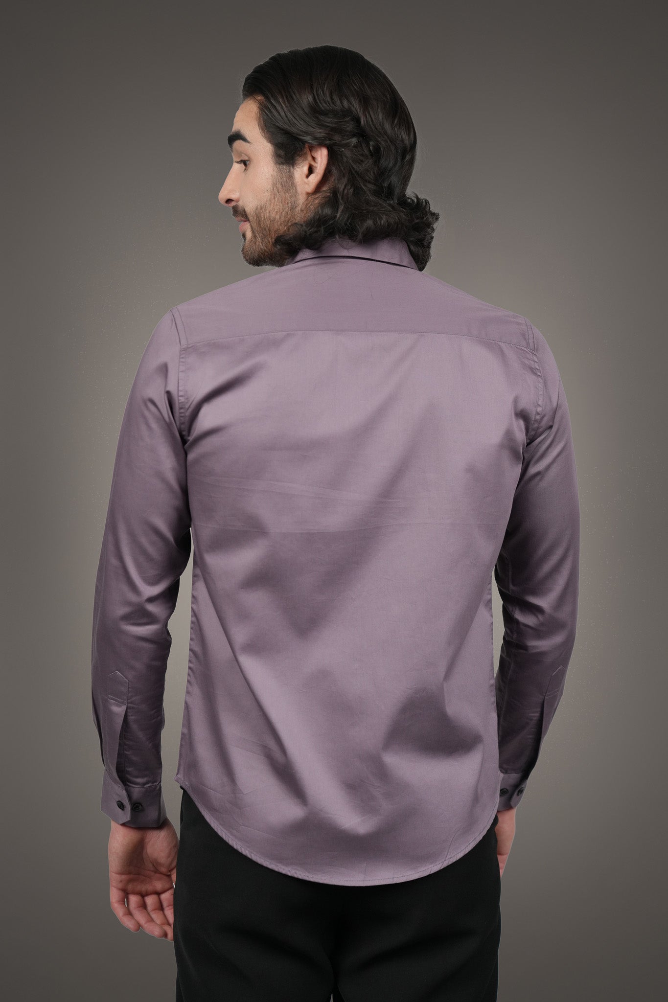 Mauve Solid Cotton Satin Slim Fit Shirt