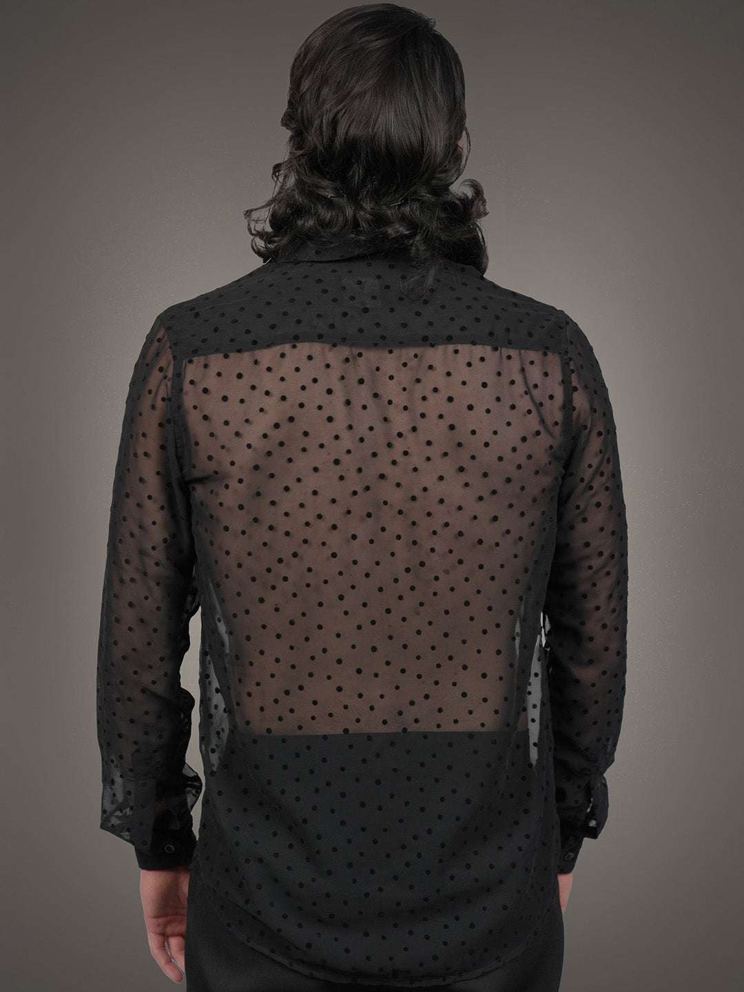 Black Textured Georgette Dobby Slim Fit Transparent Shirt