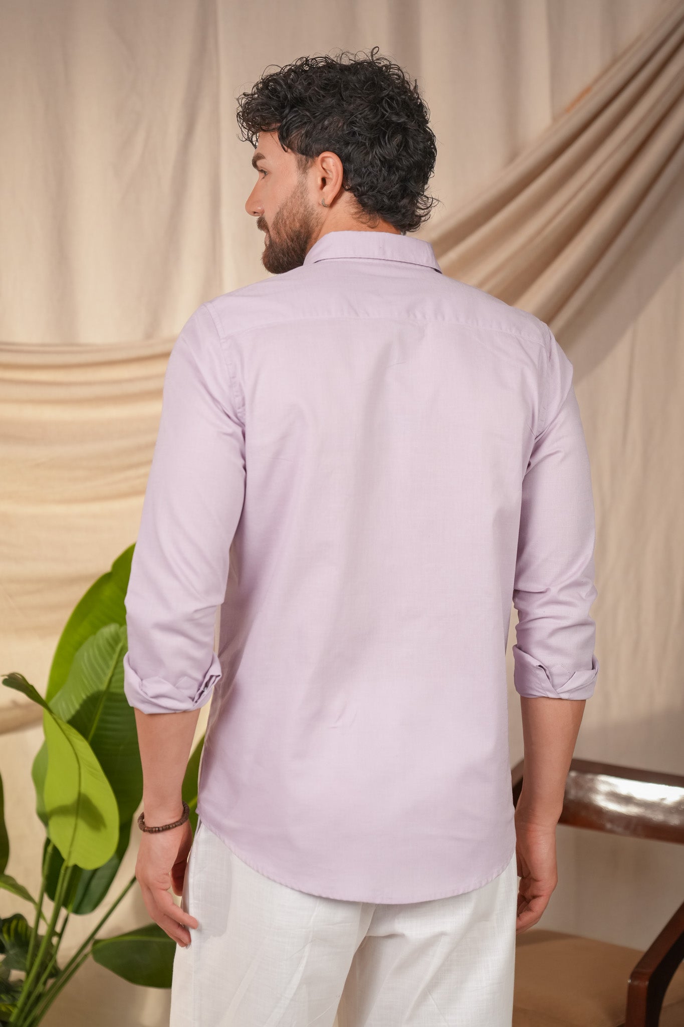Pastel Purple Solid Pre-Washed Linen Cotton Slim Fit Shirt