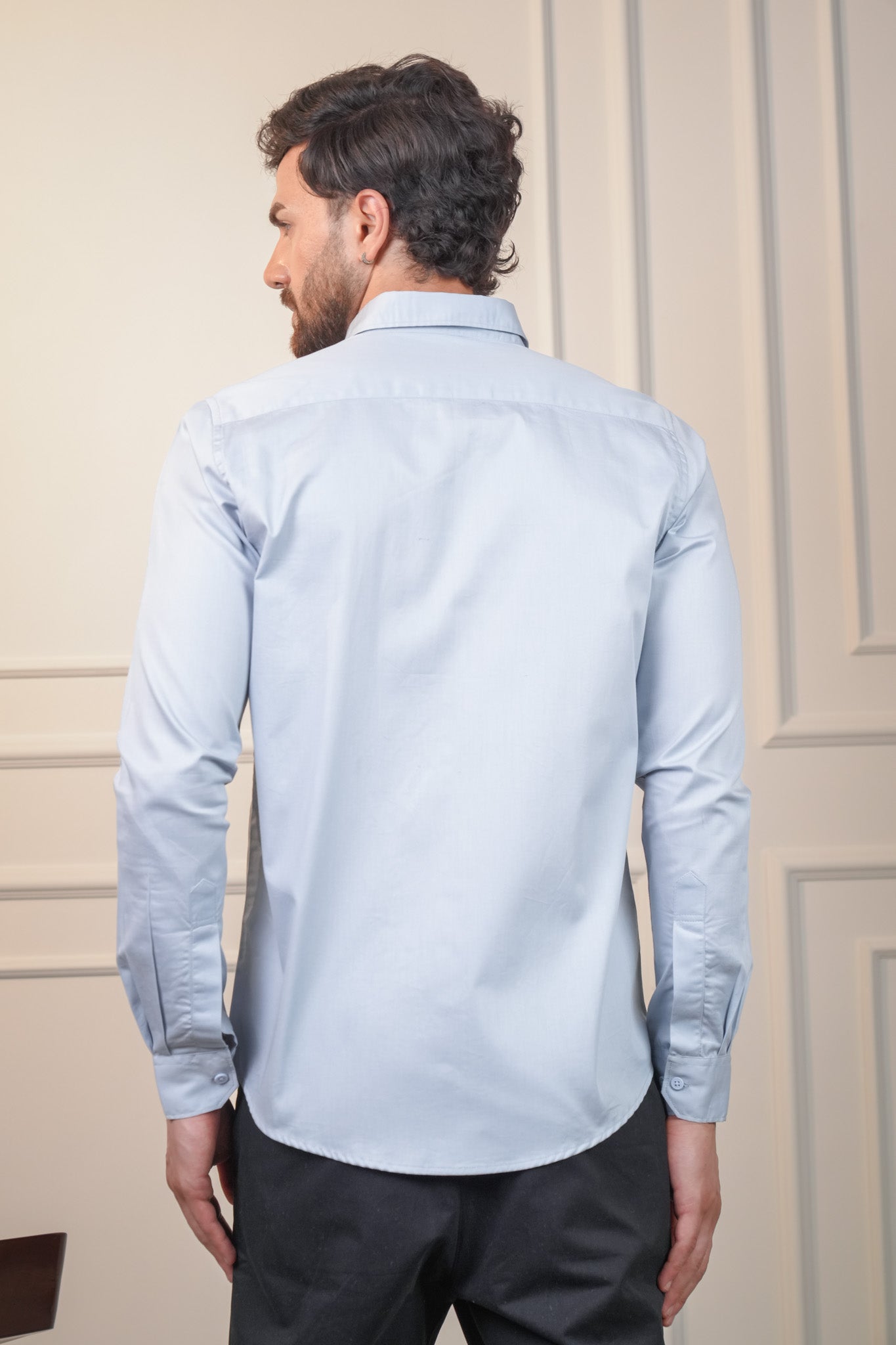 Shadow Blue Solid Cotton Twill  Slim Fit Shirt