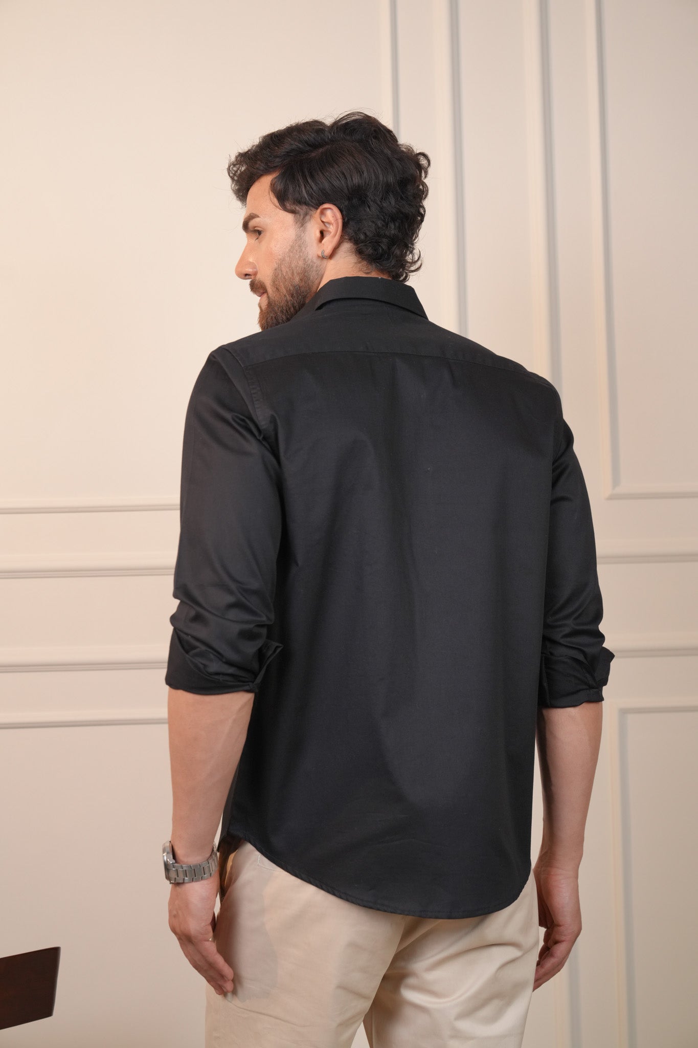 Black Solid Cotton Twill Slim Fit Shirt