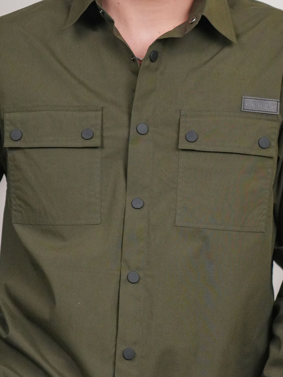Olive Green Solid Heavy Cotton Poplin Boxy Fit Shirt