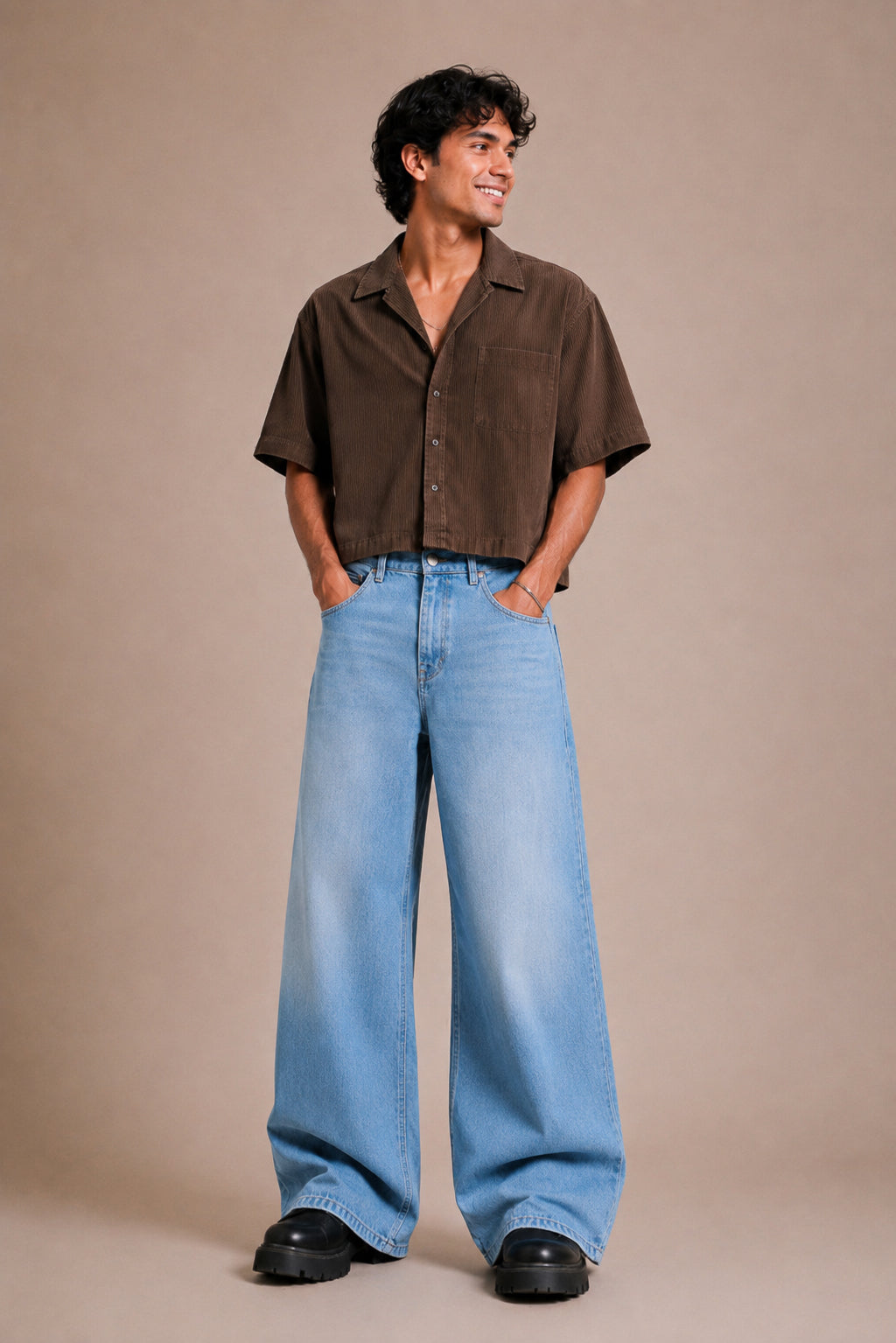 Light Blue Washed Wide Flared Jeans