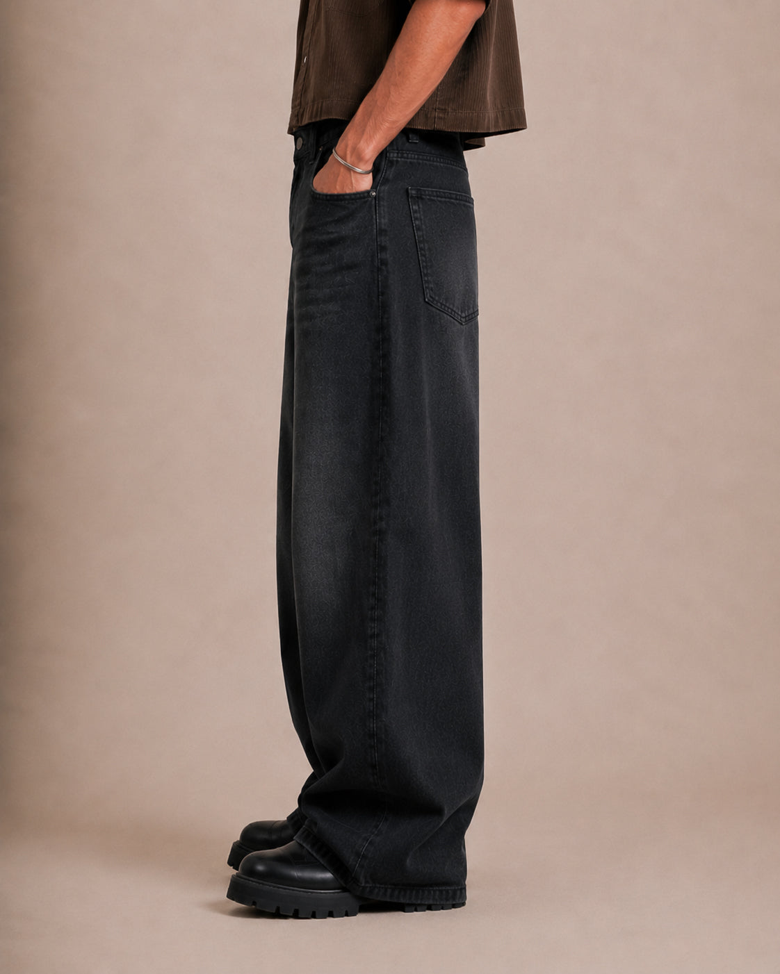 Black Washed Wide Flared Jeans