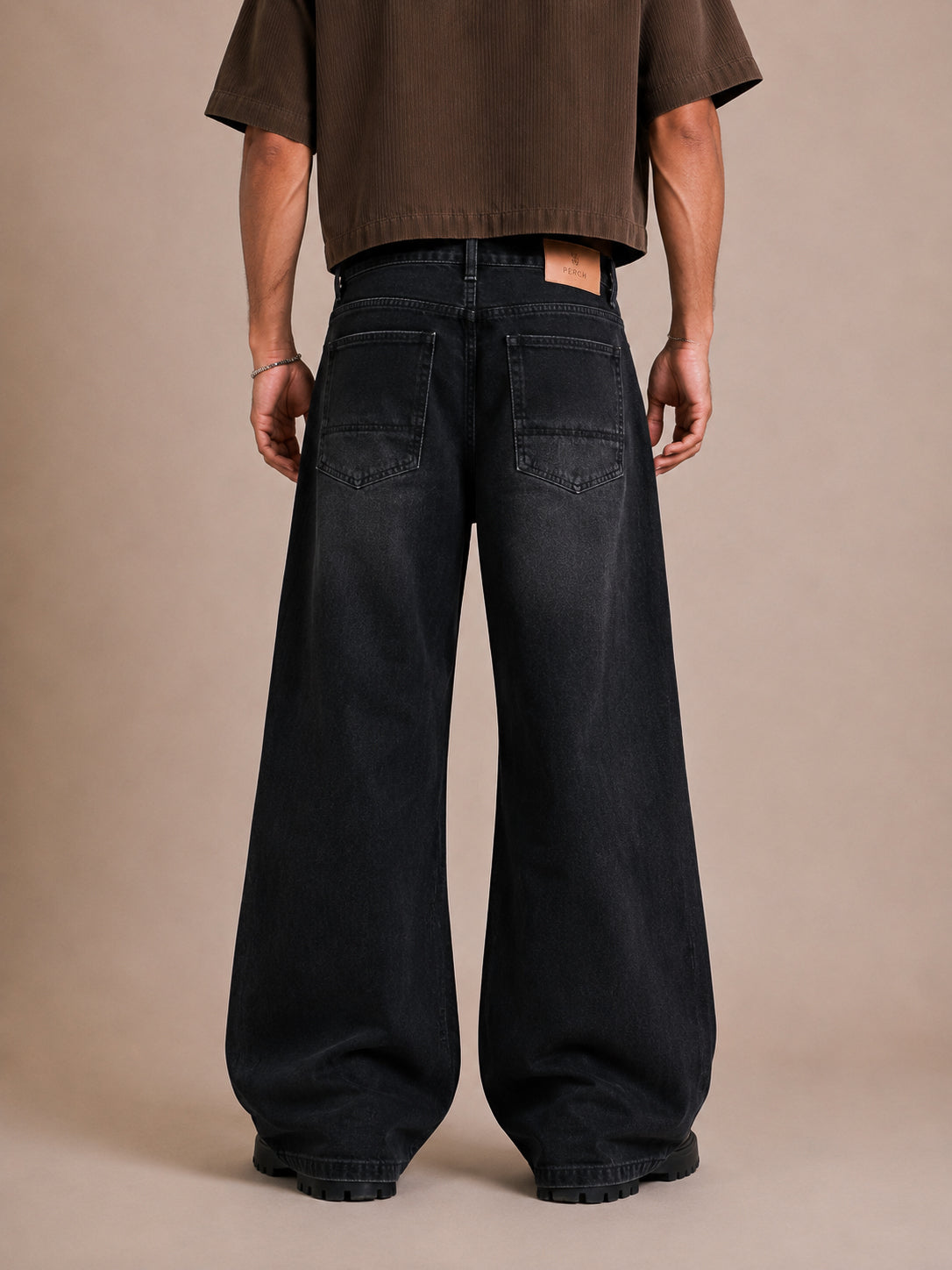 Black Washed Wide Flared Jeans