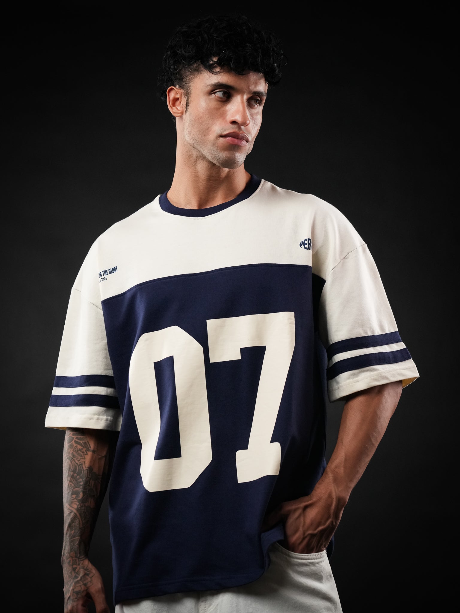 Navy Blue Cut & Sew 07 Oversized Tshirt