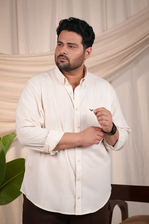 Natural Grain Ivory Pre-Washed Regular Plus Size Linen Cotton Shirt