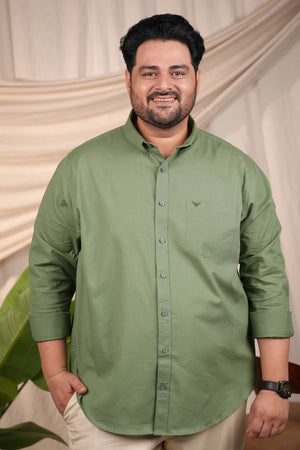 Moss Green Pre-Washed Linen Cotton Regular Plus Size Shirt