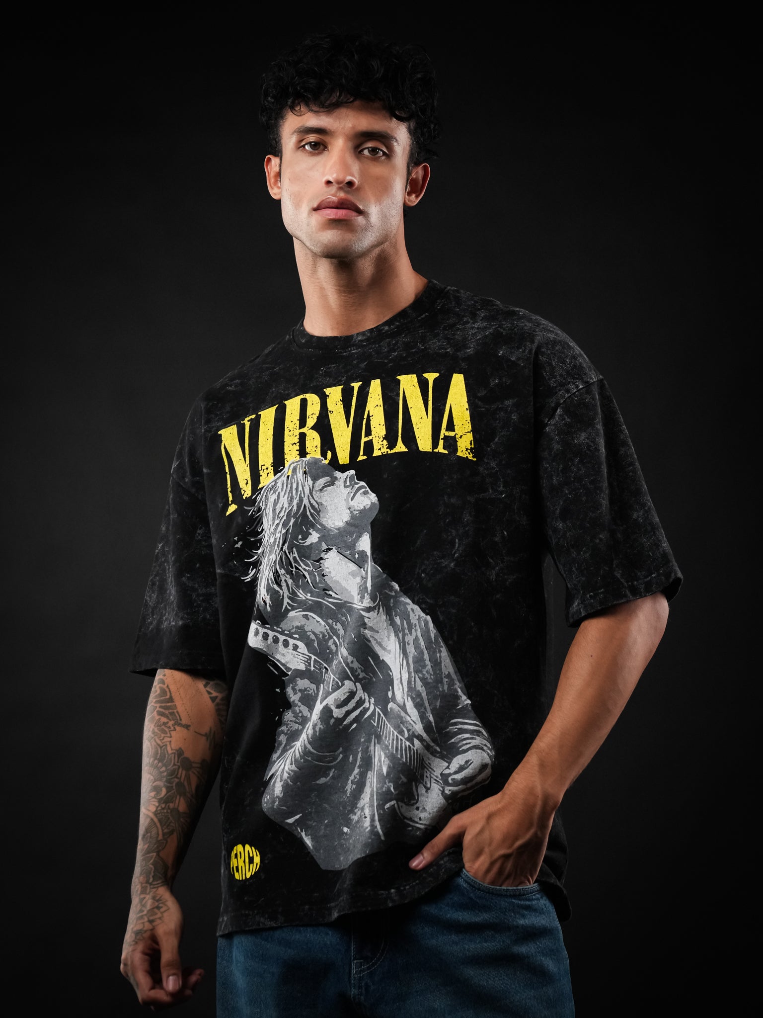 Black Nirvana Acid Wash Oversized Tshirt