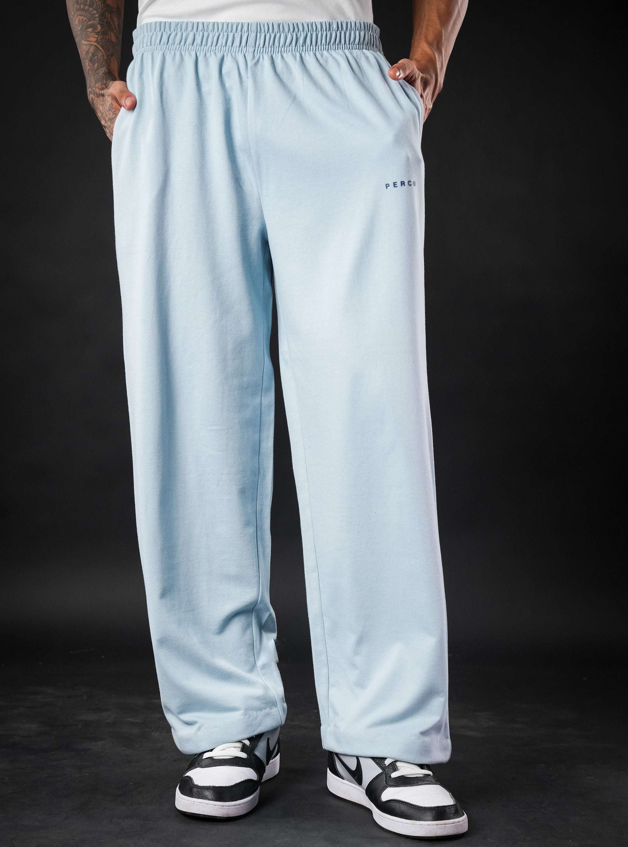 Sky Blue Baggy Mid Rise Cotton Jogger for Men & Women