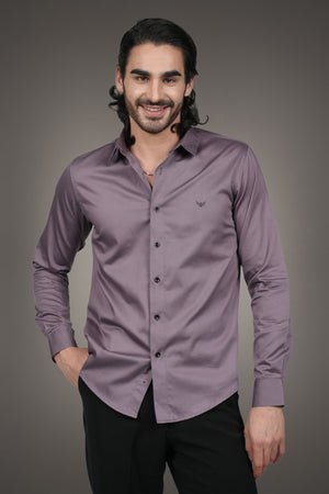 Mauve Solid Cotton Satin Slim Fit Shirt
