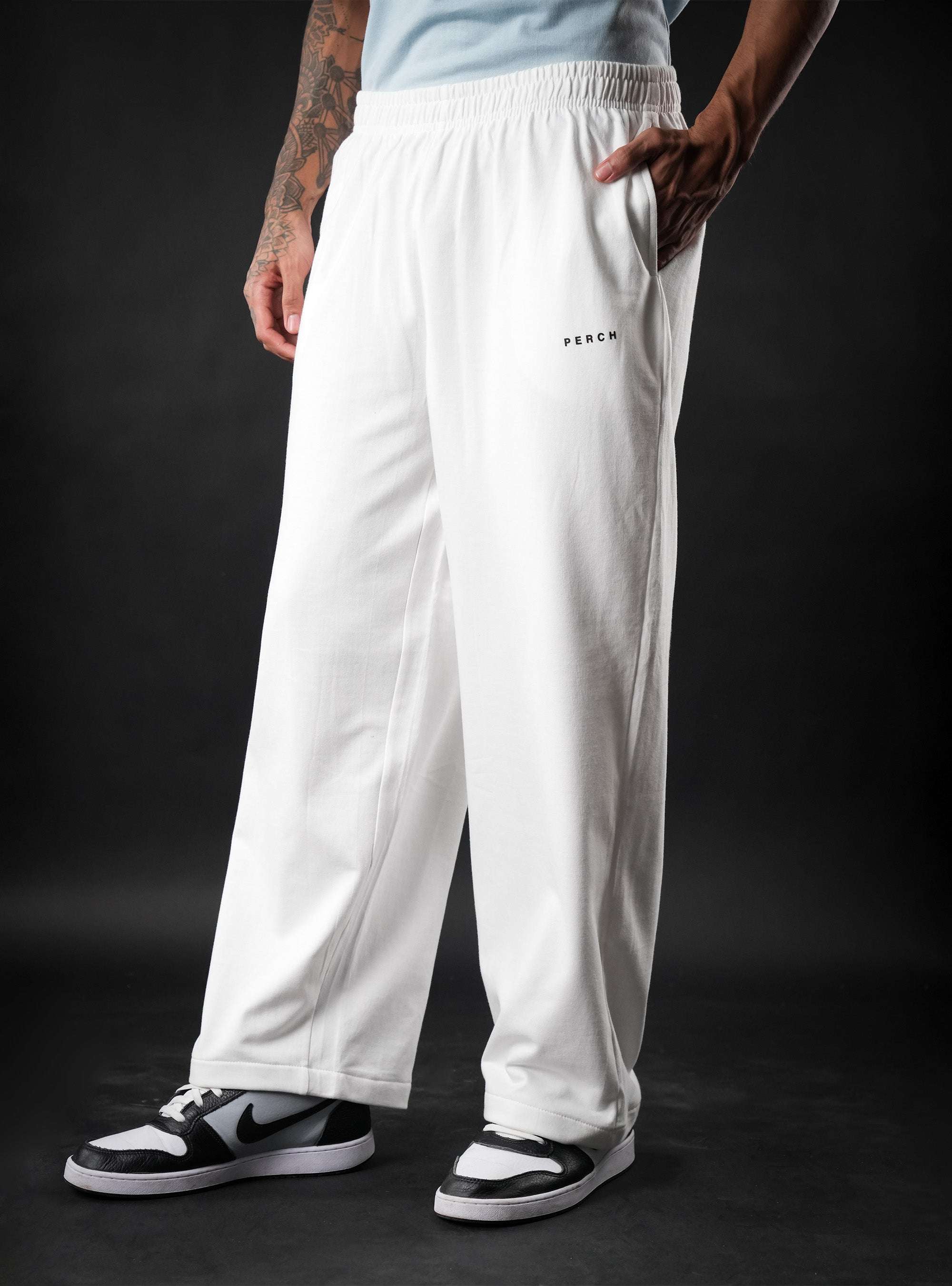 White Baggy Mid Rise Cotton Jogger for Men & Women