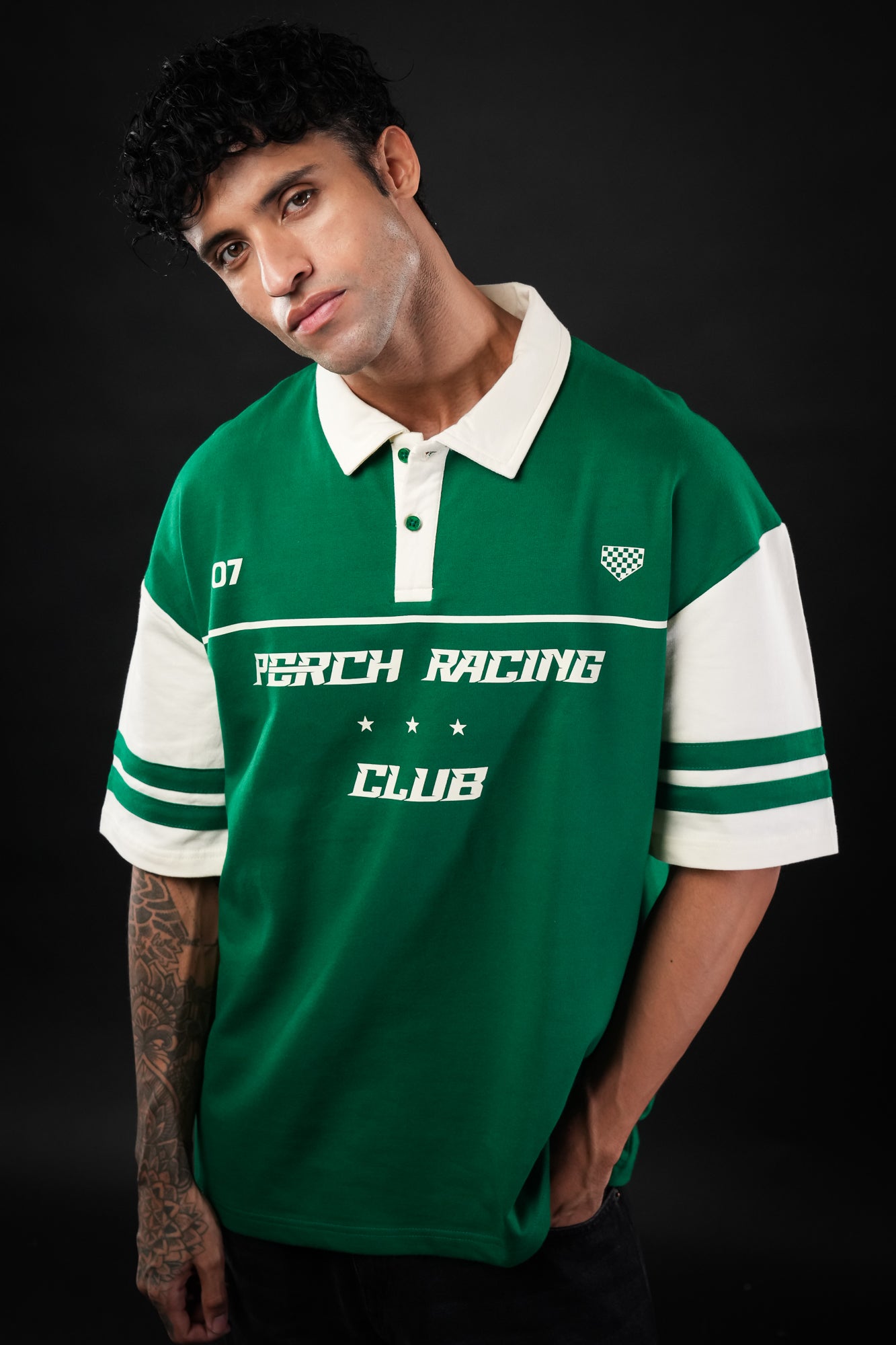 Forest Green Perch Racing Oversized Polo Tshirt
