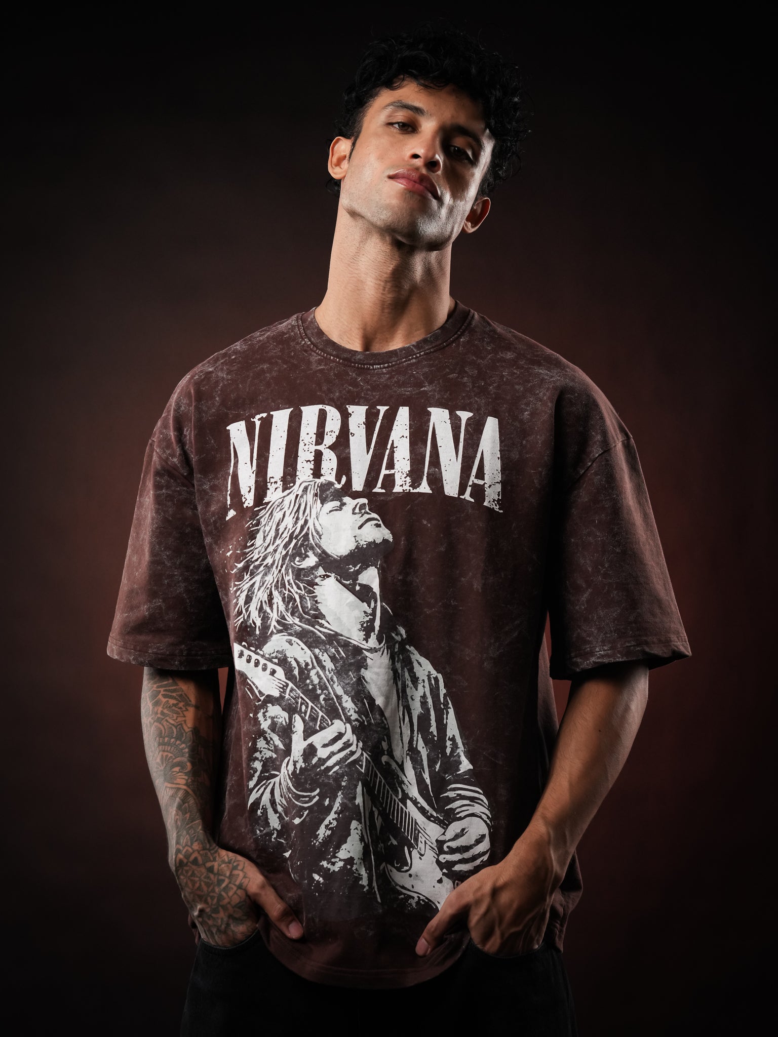 Brown Nirvana Acid Wash Oversized Tshirt