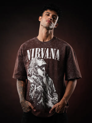 Brown Nirvana Acid Wash Oversized Tshirt