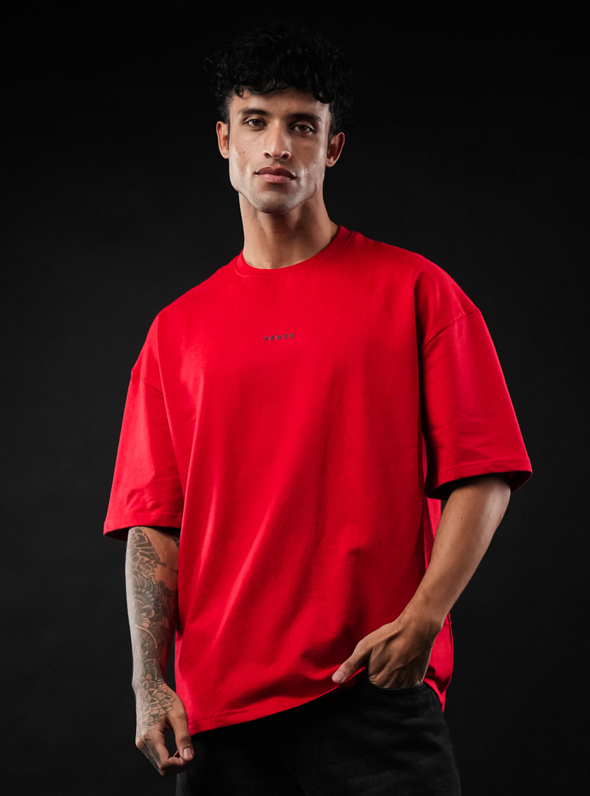 Red Solid Oversized Tshirt