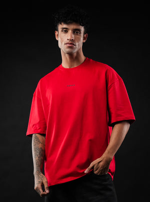 Red Solid Oversized Tshirt