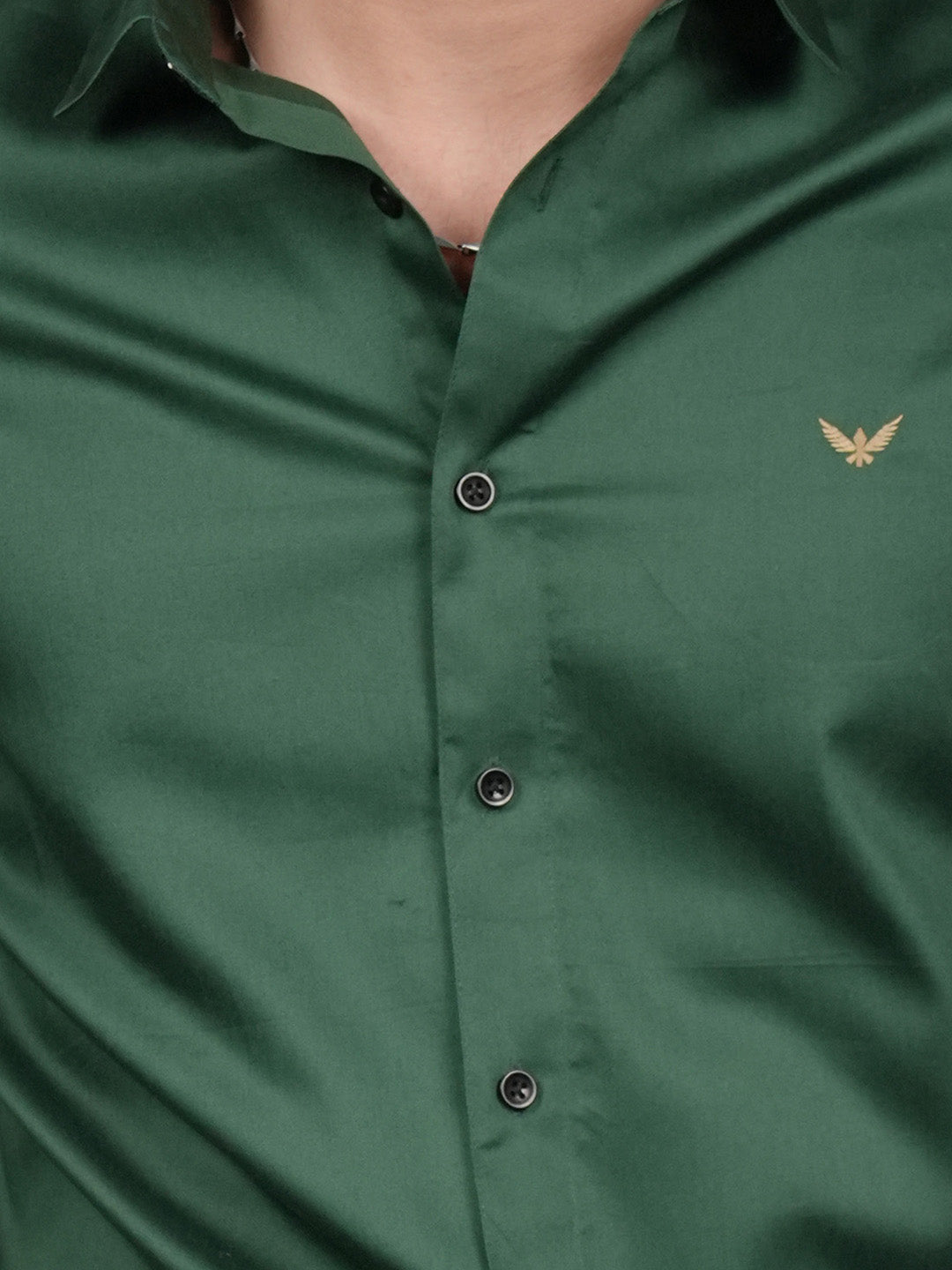 English Green Solid Cotton Satin Slim Fit Shirt