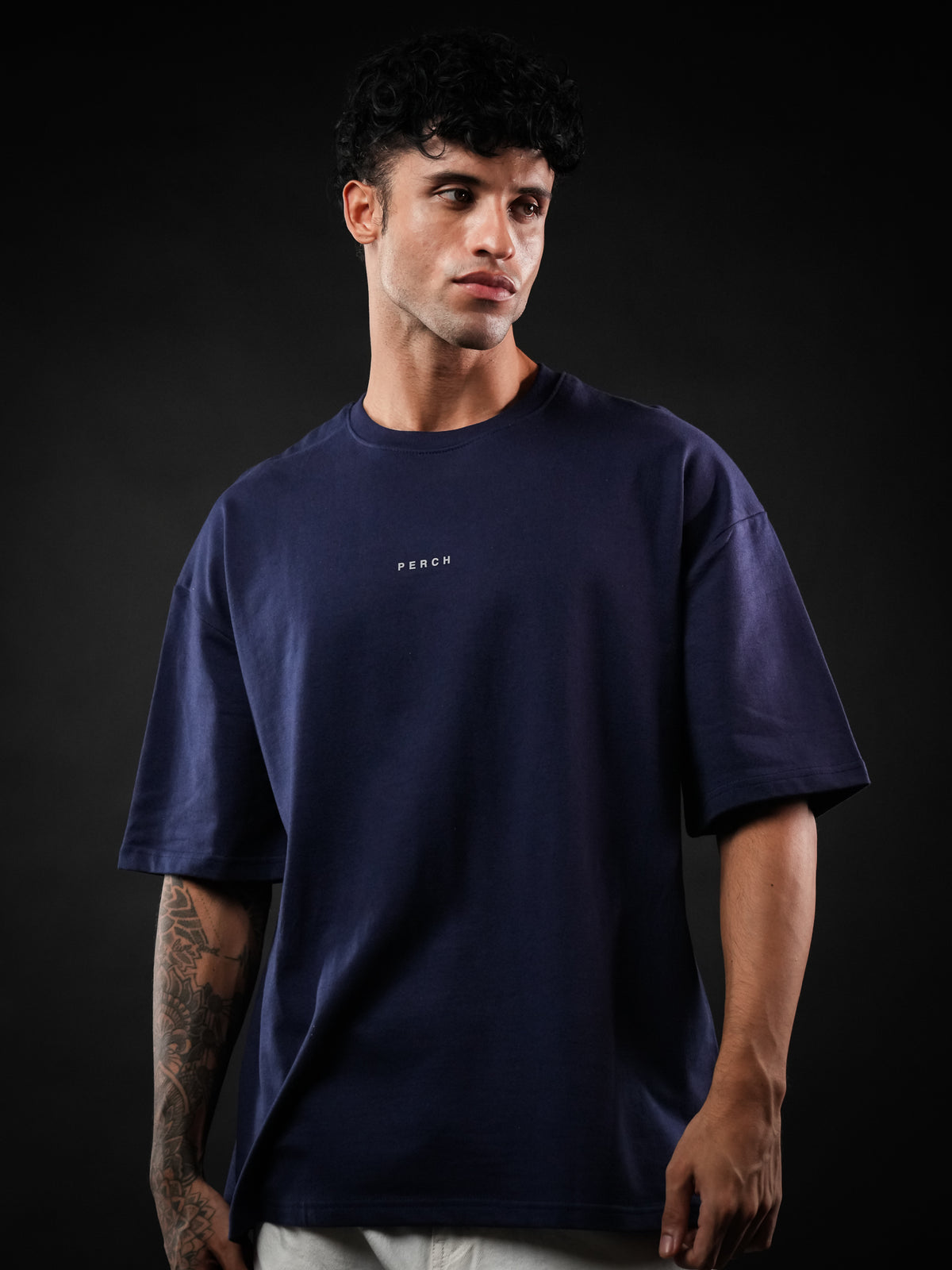 Navy Blue Solid Oversized Tshirt