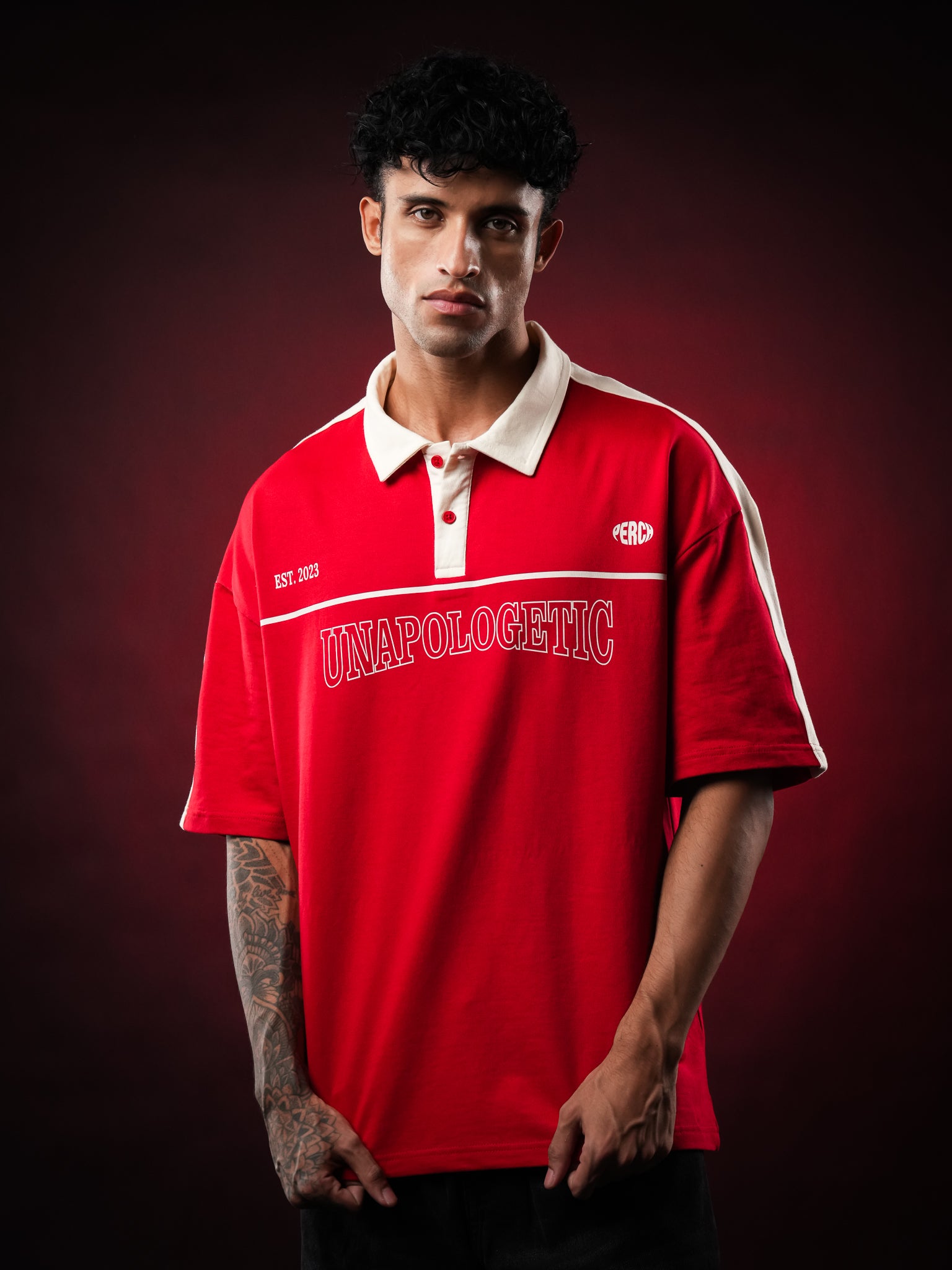 Red Unapologetic Cotton Oversized Polo Tshirt for Men & Women