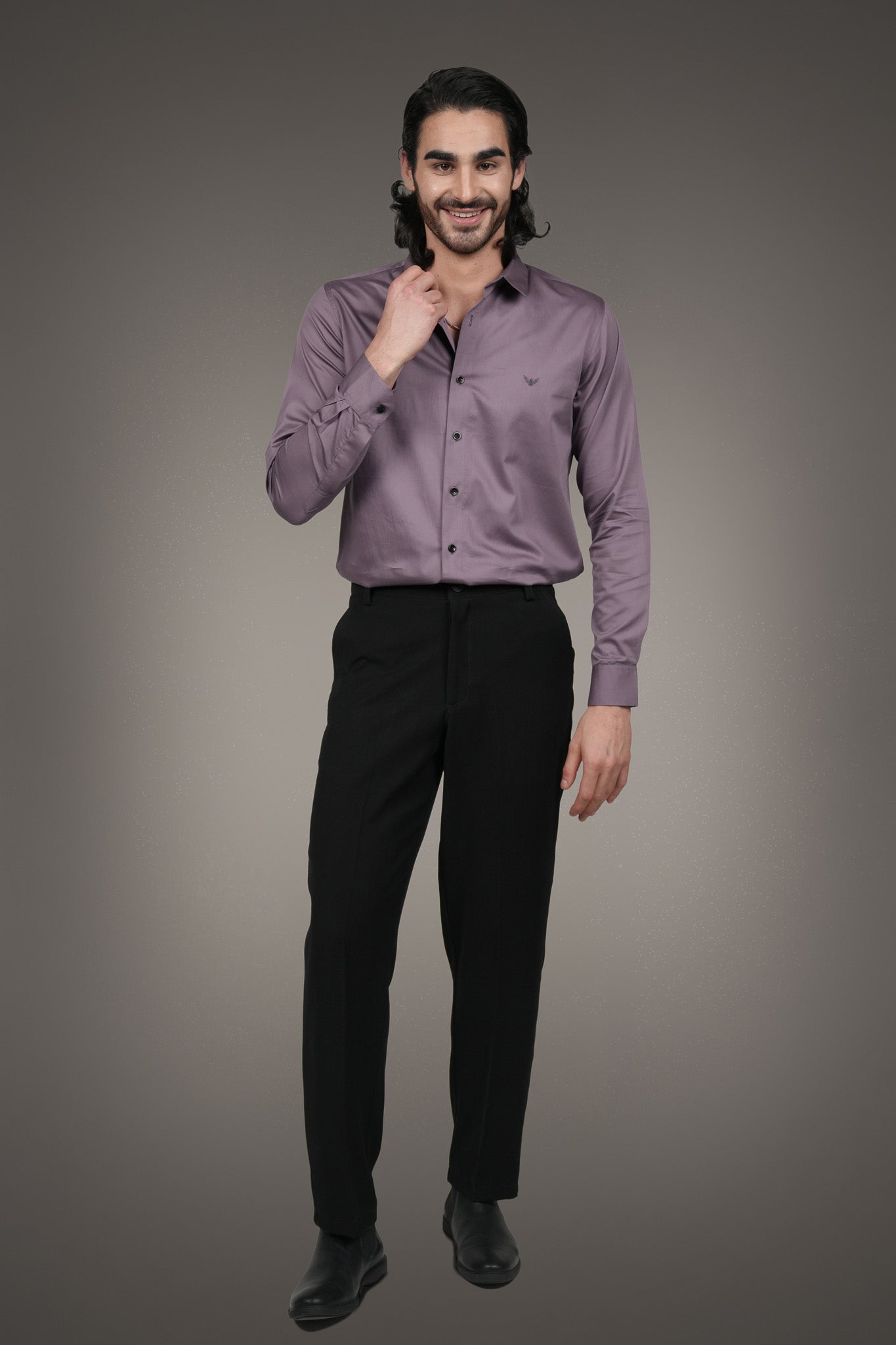 Mauve Solid Cotton Satin Slim Fit Shirt