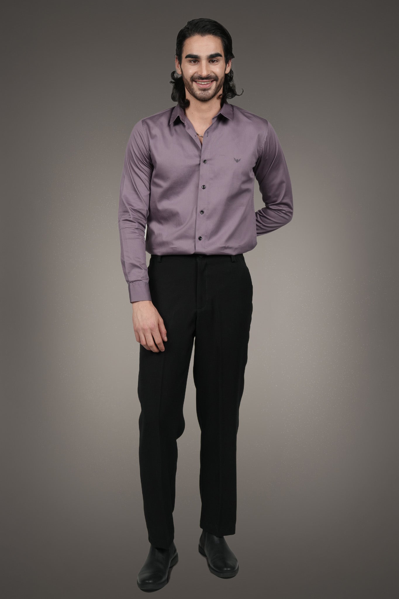 Mauve Solid Cotton Satin Slim Fit Shirt