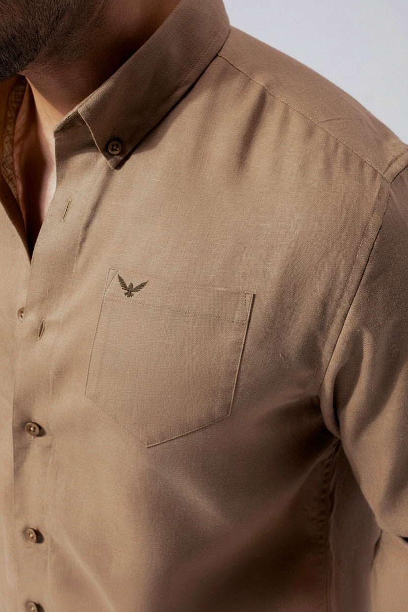 Brown Pre-Washed Linen Blend Shirt