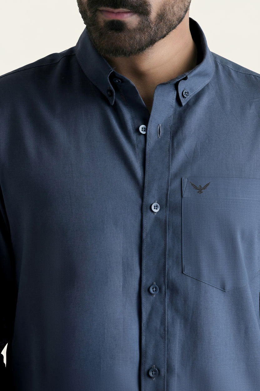 Dark Grey Solid Pre-Washed Slim Fit Linen Cotton Shirt