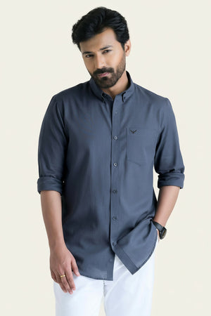 Dark Grey Solid Pre-Washed Slim Fit Linen Cotton Shirt
