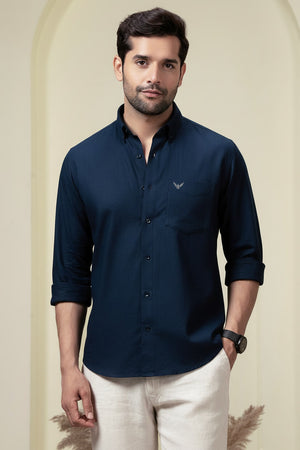 Navy Blue Pre-Washed Linen Blend Shirt