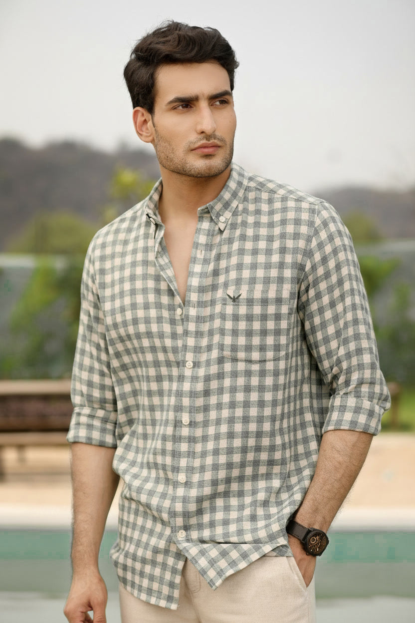 Meadow Green Checks Pre-Washed Linen Cotton Shirt