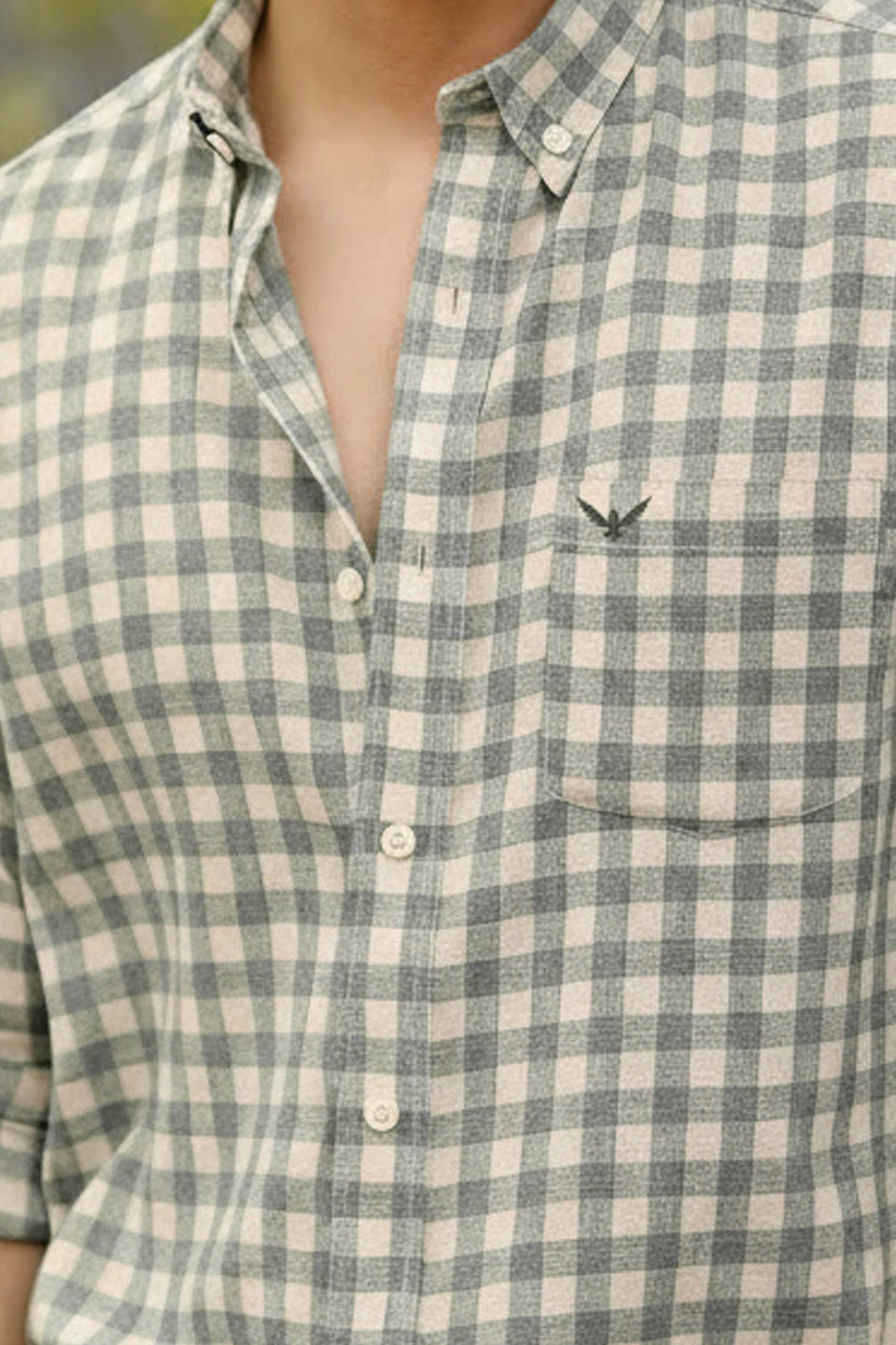 Meadow Green Checks Pre-Washed Linen Cotton Shirt