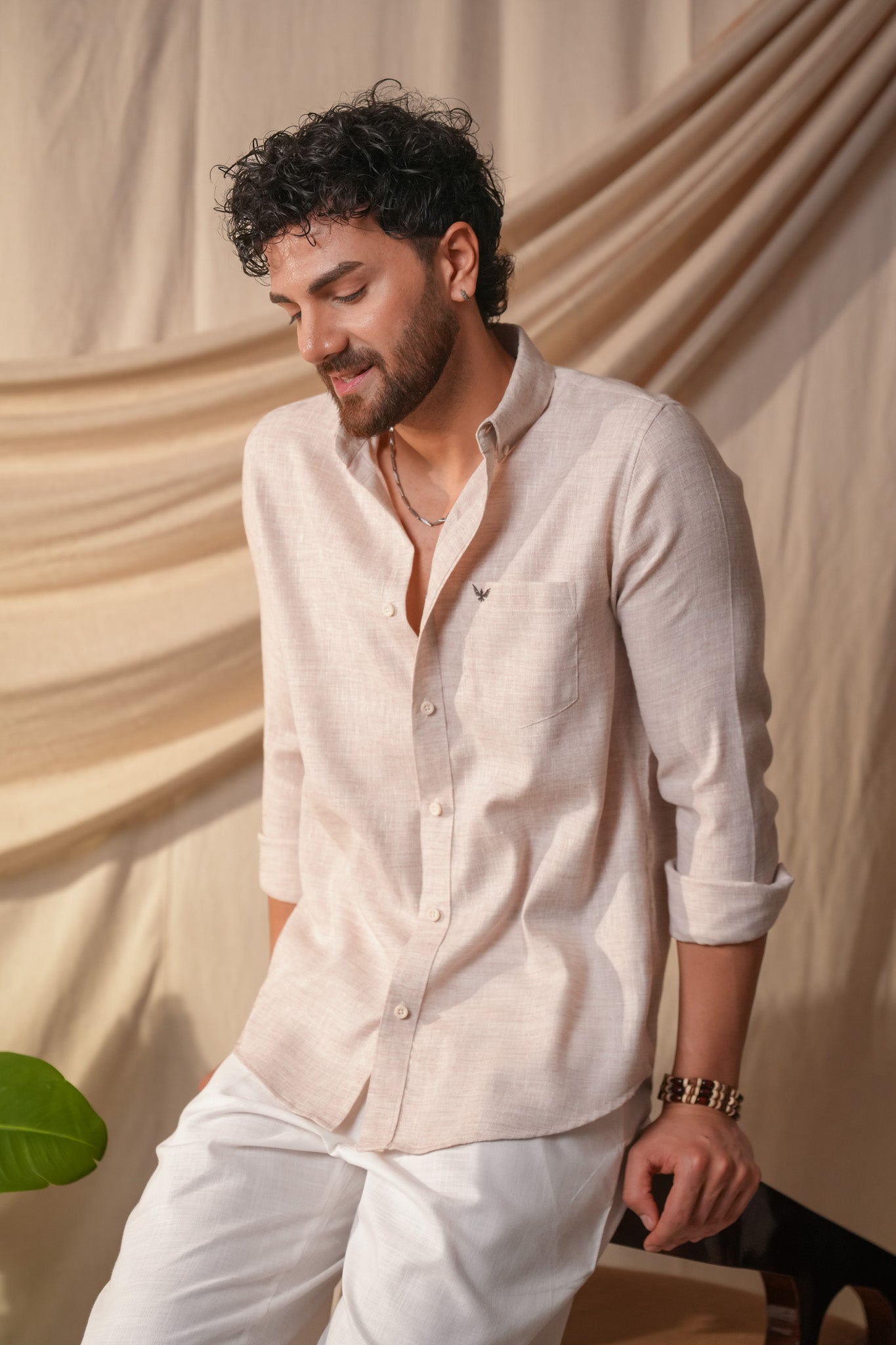 Dusty Pink Solid Pre-Washed Linen Cotton Slim Fit Shirt