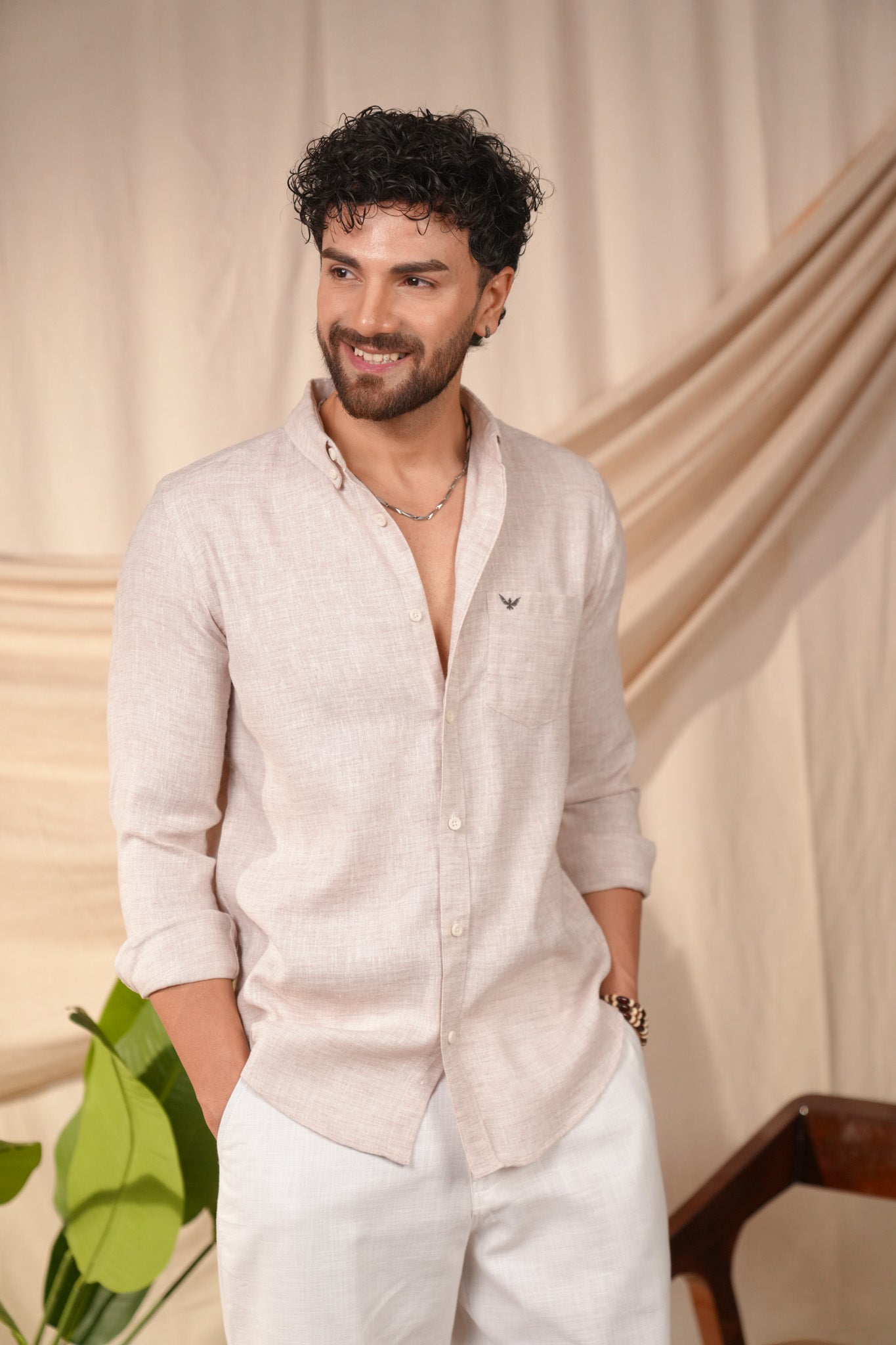 Dusty Pink Solid Pre-Washed Linen Cotton Slim Fit Shirt