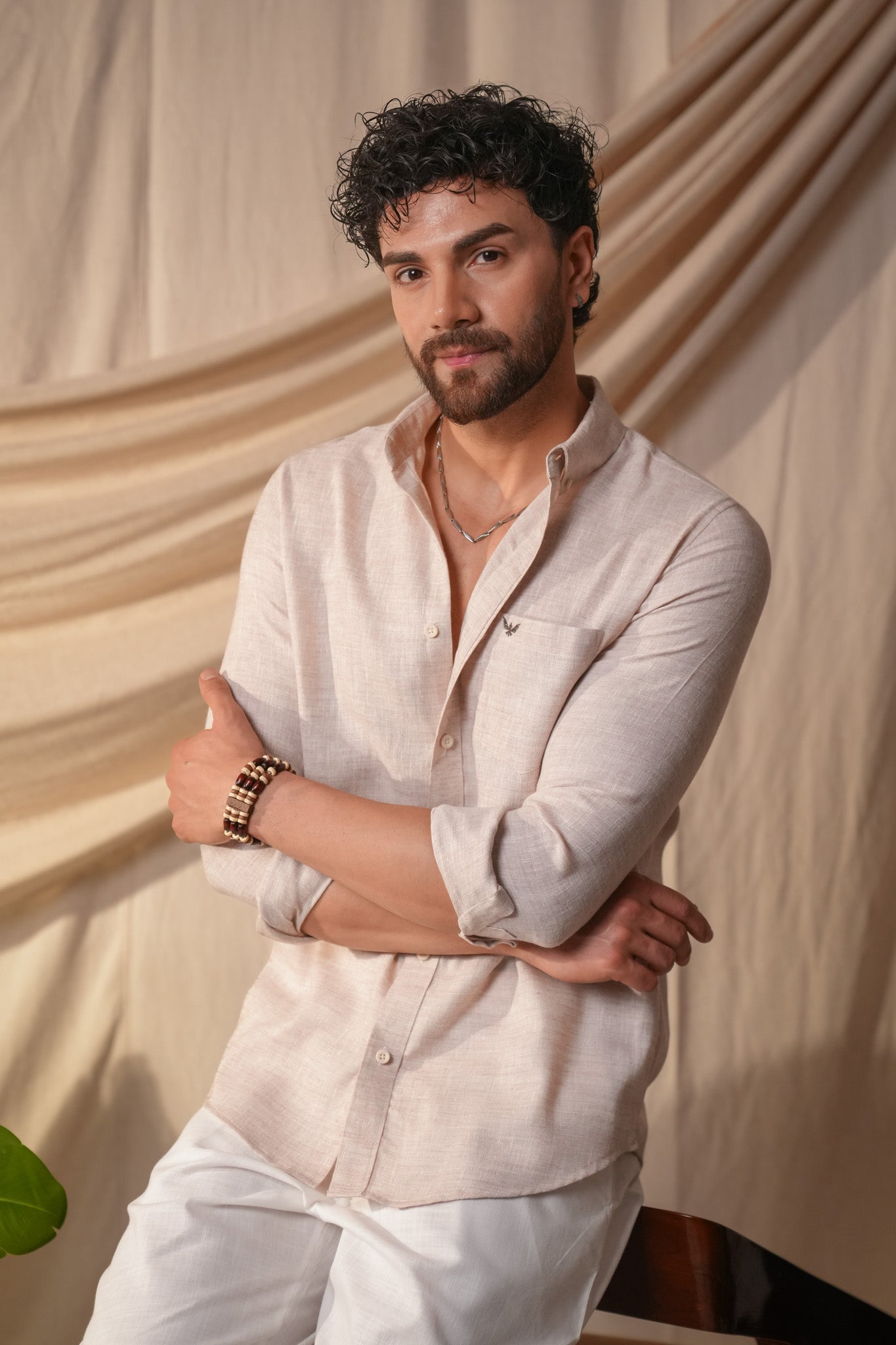 Dusty Pink Solid Pre-Washed Linen Cotton Slim Fit Shirt