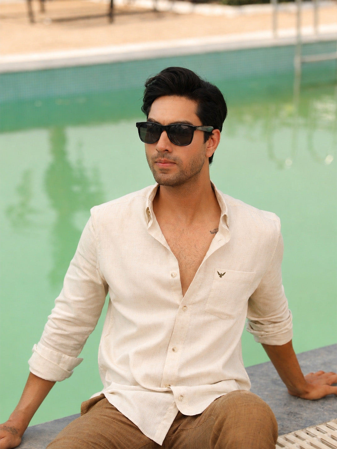 Natural Grain Ivory Pre-Washed Linen Cotton Shirt