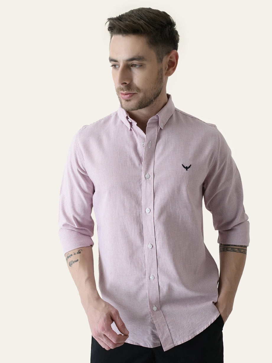 Red Striped Slim Fit Cotton Shirt