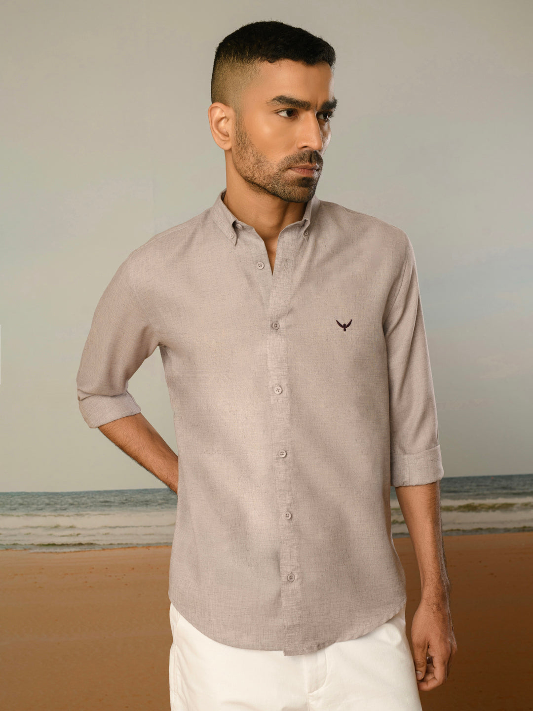 Lavender Solid Slim Fit Linen Cotton Shirt
