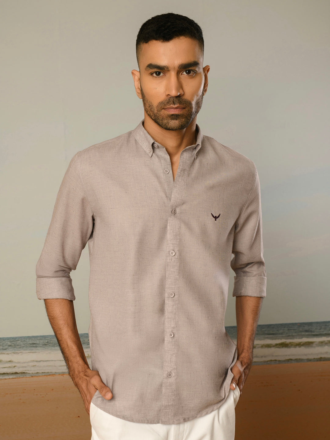 Lavender Solid Slim Fit Linen Cotton Shirt