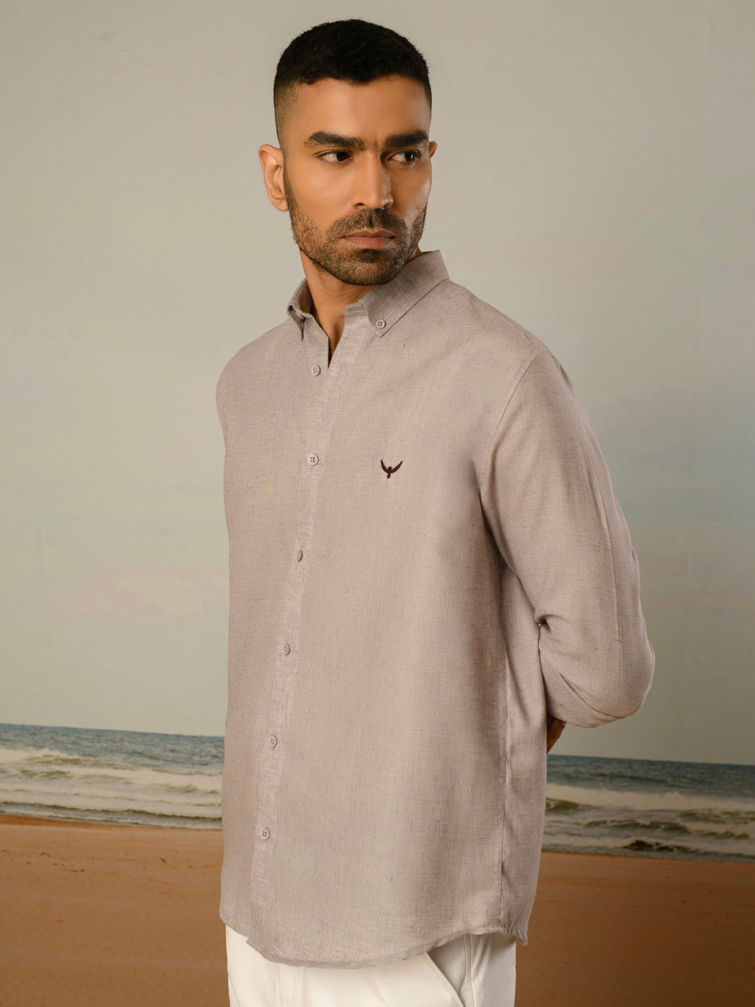 Lavender Solid Slim Fit Linen Cotton Shirt