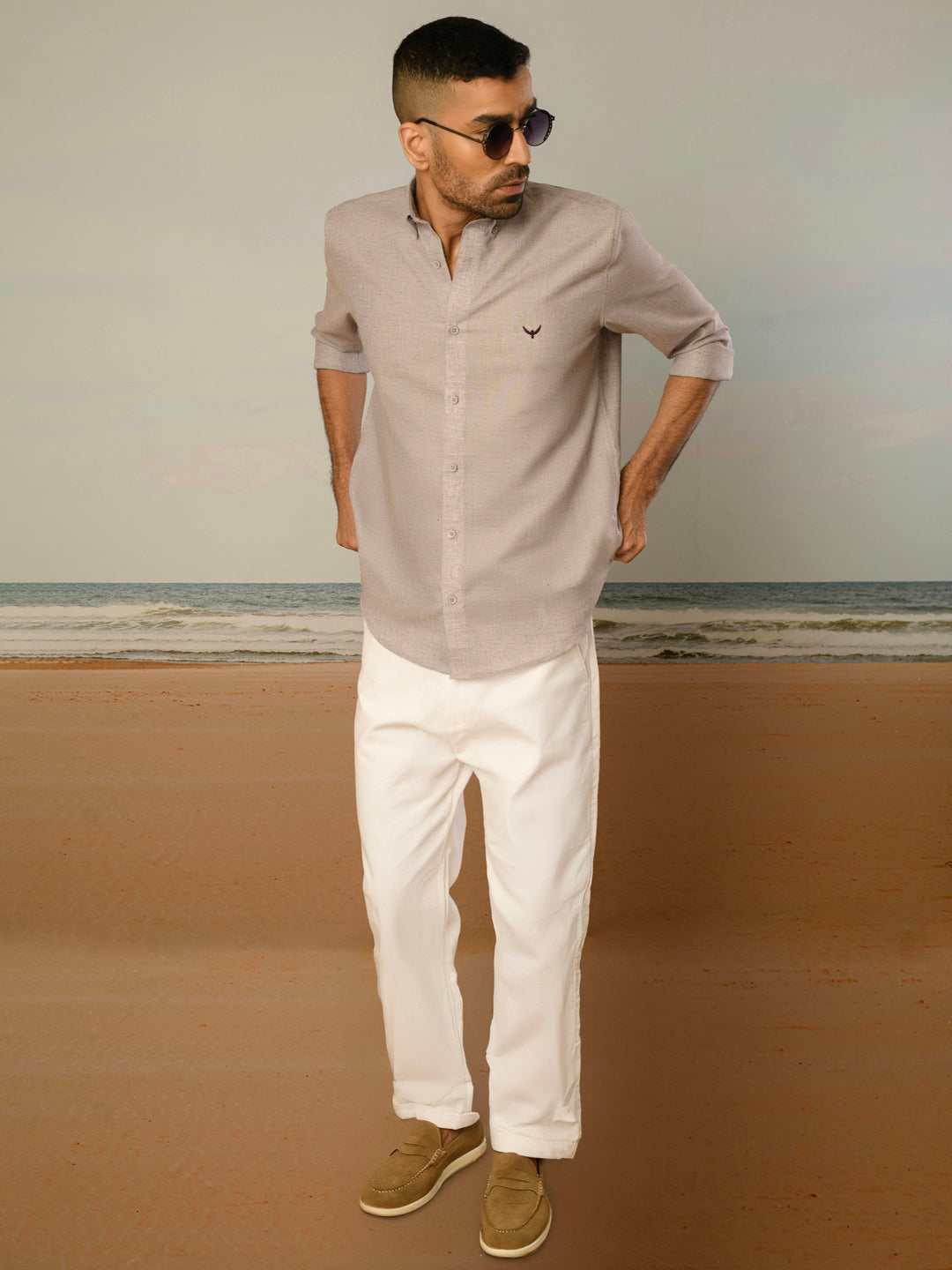 Lavender Solid Slim Fit Linen Cotton Shirt